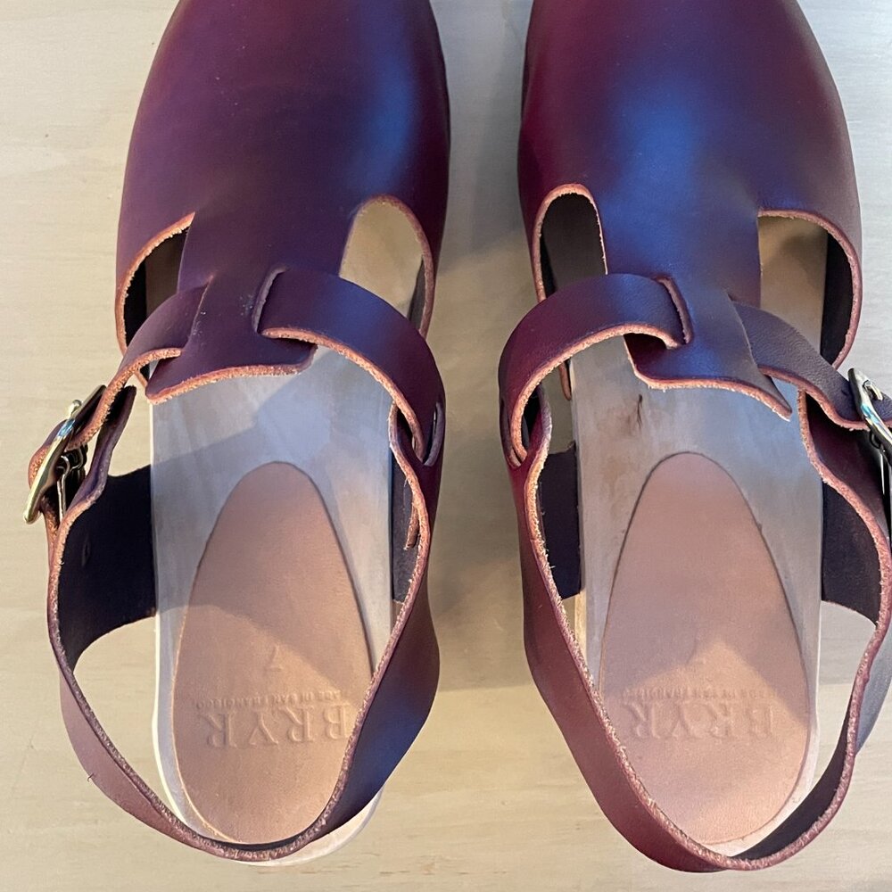 Bryr Oxblood T-Strap High Heeled Clogs - Picture 5 of 8
